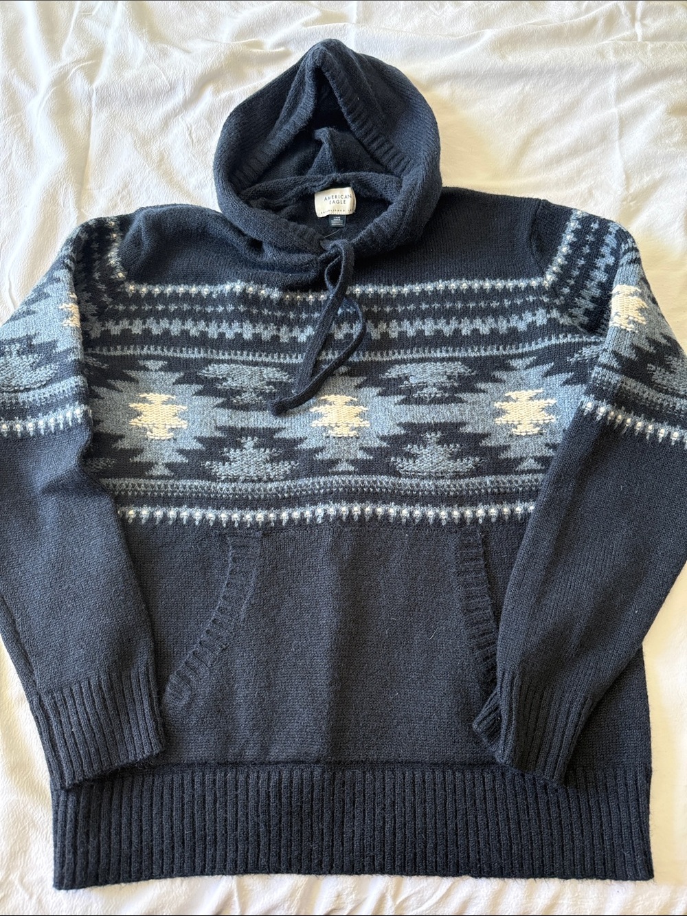 American Eagle Outfitters Navy Hooded Fair Isle Pullover